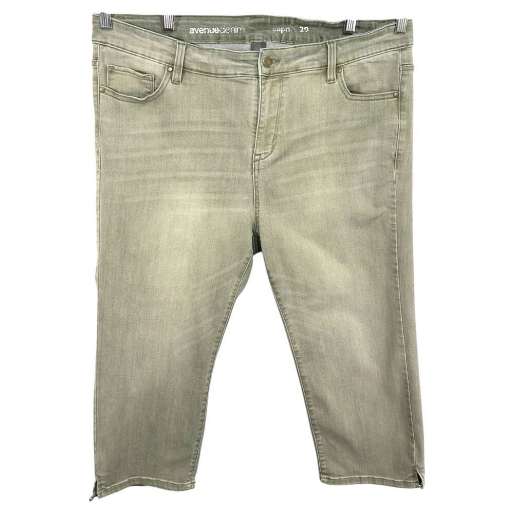 Avenue Plus Size 20 Capri‎ Jeans Sage Green Stretch Denim Faded Wash Pants 744